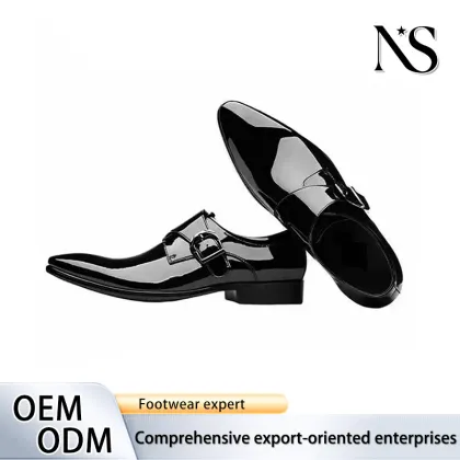 Men'sBlack Patent Leather Monk Strap Formal Shoes