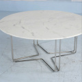 Marble round top stainless steel cross leg coffee table