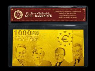 PURE 99.9% 24k Gold Banknote 1000 EUROS Bill with Mint In M