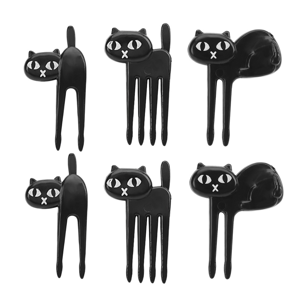 6pcs/pack Plastic Fruit Forks Green Cactus & Black Cat Toothpick Kids Tableware Fruit Fork Food Picks