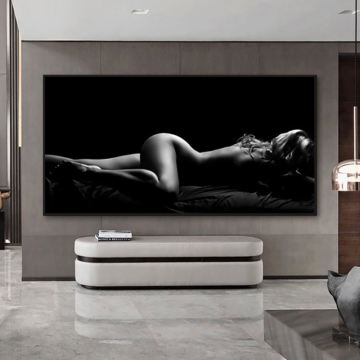 Sexy Sleeping Women Canvas Print: Modern Black and White Nude Art for Living Room Decor