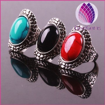 2015 fashion natural turquoise tibetan silver ring