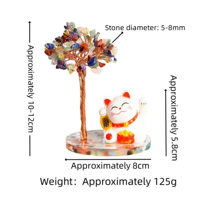 Raw Citrine Raw Stone with Colorful Resin Base Lucky Cat Ornament