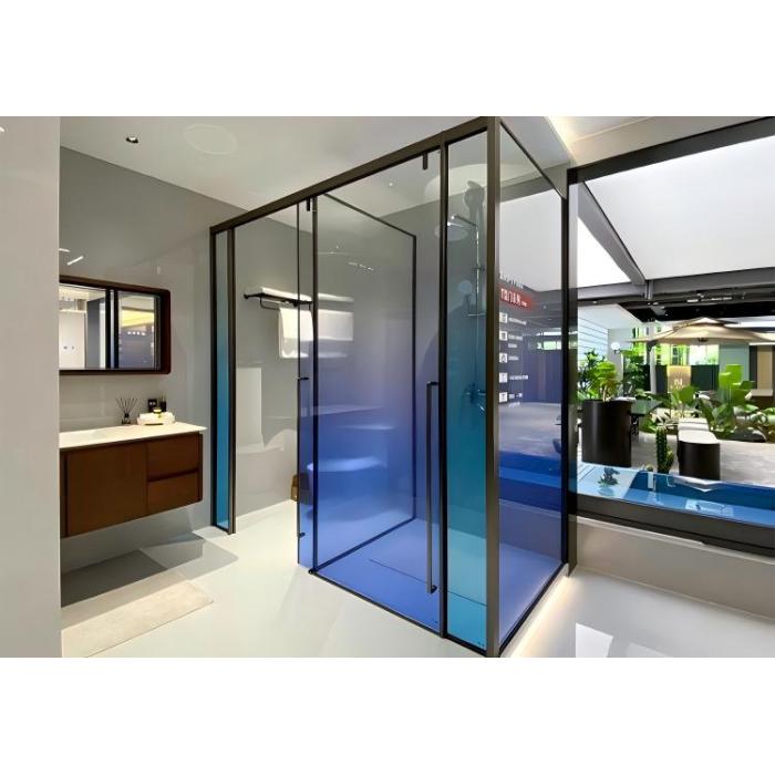 Caminhada em forma de T em box de chuveiro de vidro YPOO2