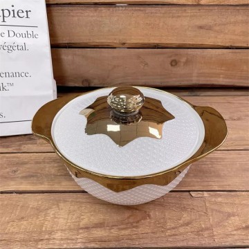 Pentola moderna di lussuosa zuppa rotonda con bordo d'oro - pentole in ceramica all'ingrosso con coperchi