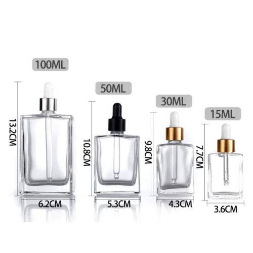 30ml 50ml 100ml Flat Square Glass Dropper Bottles