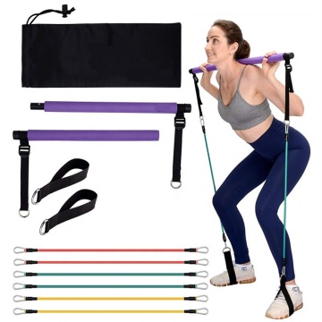 Kit bar portatile Pilates con bande di resistenza: attrezzatura per allenamento per la casa regolabile a 2 sezioni completa per gambe e esercizio fisico completo