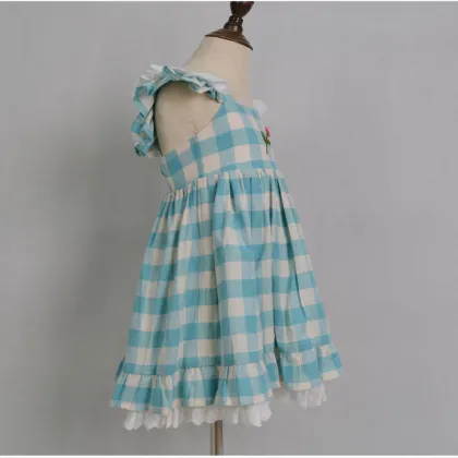 Boutique Girls Cotton Linen Checked Skirt Girl Dress