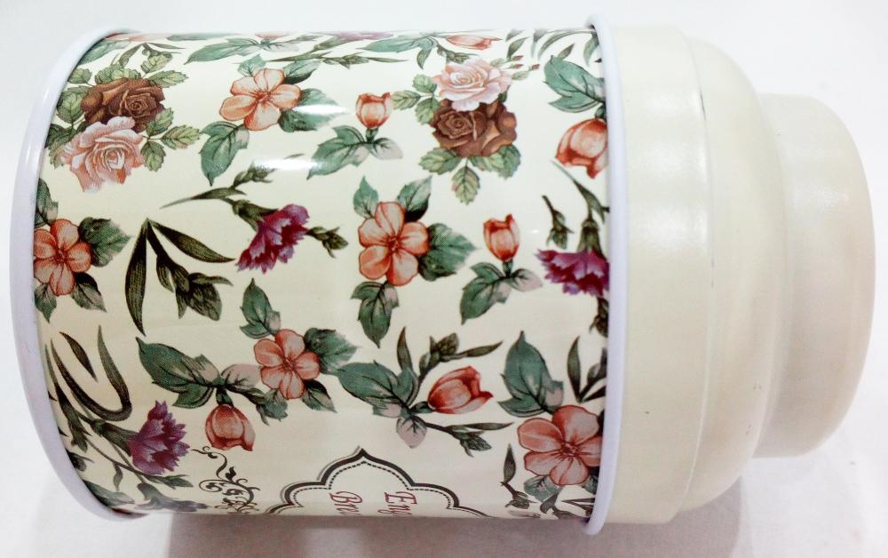 Beige Floral Tea Tin Can