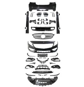 Front Bumper Assembly with Grille and Rear Diffuser Kit for Mercedes-Benz A-Class W176 to A45S