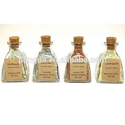 Flavored Sea Salt Set- 4 Gourmet Sea Salt Blends in Mini Pyramid Bottle, Wedding Favor, Salt Sampler, Seasoning, Chef Gift