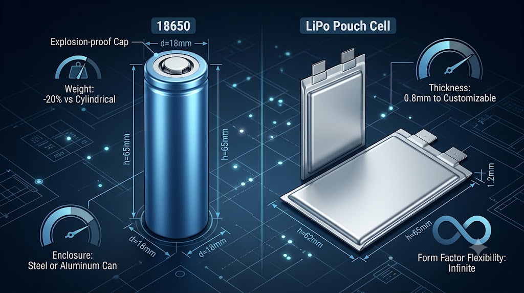 18650 cylindrical vs thin LiPo pouch cell
