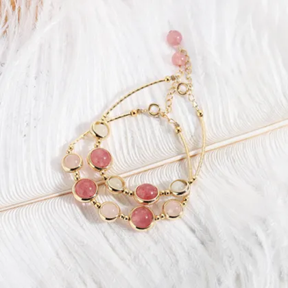 Crystal Bracelet 14k Gold Strawberry Crystal Bracelet