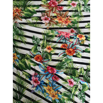 Stripe Flower Rayon Challis 30S Light Printing Fabric