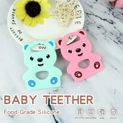 100% Food Grade Silicone Baby Teether: Cute Bear Shape for Sensory Relief and Grinding Teeth Pain