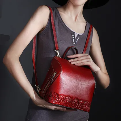 2024 Retro Women's Genuine Leather Backpack - Guofang Style Artistic Design
