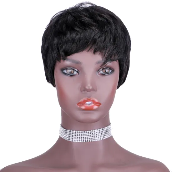 Cheap Black  Pixie Wig Kinky Curly Short Human hair Brazilian Virgin Remy Wigs for Black Women