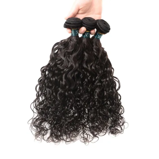 Amazon Hot Sale Human Indian Hair Extensions Water Wave Hair Weave Bundles Natural Color Can Be Dyed Remy Hair Bundles