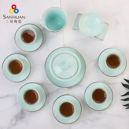 Qingci Gold Line 18-Piece Gongfu Tea Set for Home Use