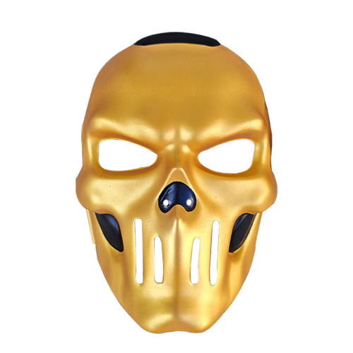 Máscara de cosplay dourada em formato de caveira
