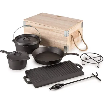 Woods Kitchen Ware Preseason Non Stick Cast Iron Camping Pot Cookware Set