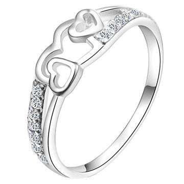 Heart 925 Sterling Silver Ring with Rhinestone, White Gold Plated