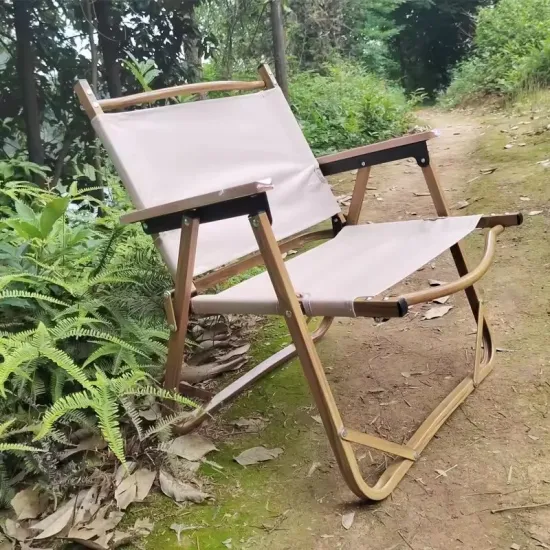 Manufacturers Wholesale Lightweight Aluminum Frame Collapsible High Back Camping Chair with Armrest Wood