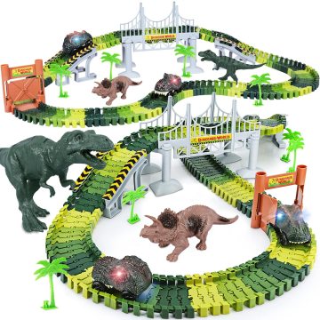 156pcs OEM Dinosaur Toy Set: Create Your Own Dinosaur World with Flexible Tracks and 2 Cool Dinosaur Cars for Kids