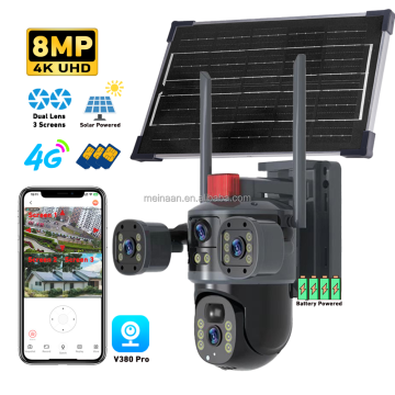 4K V380 Pro: 8MP 4G 3 Lens Solar Powered PTZ Surveillance Camera