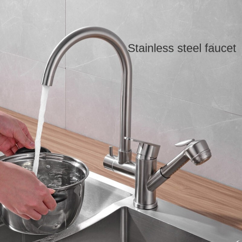 304 Stainless Steel Dual Handle Kitchen Sink Faucet