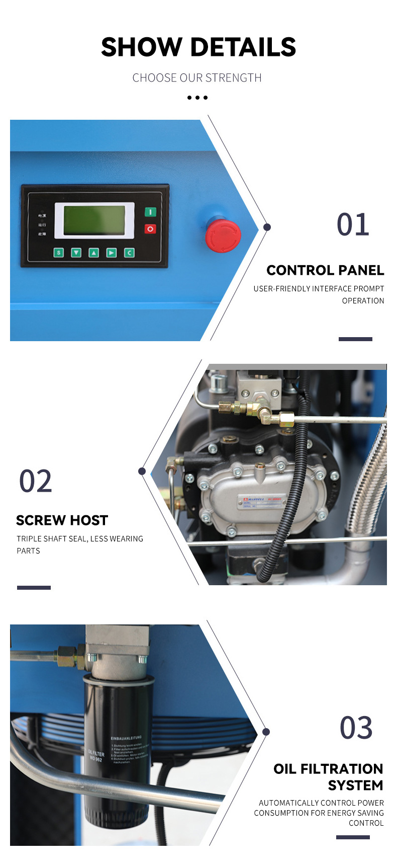 Screw variable frequency drive air compressor efficiency detial