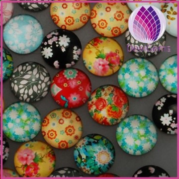 New flat5*18mm round lucency clear glass cabochon with cute cartoon flowers picture
