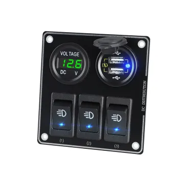 3 Gang Rocker Switch with Dual USB Car Charger - Waterproof LED Switch Panel