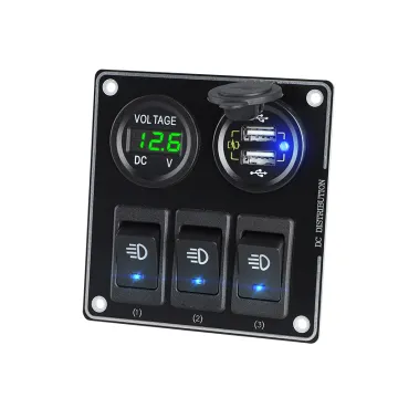 3 Gang Rocker Switch with Dual USB Car Charger - Waterproof LED Switch Panel