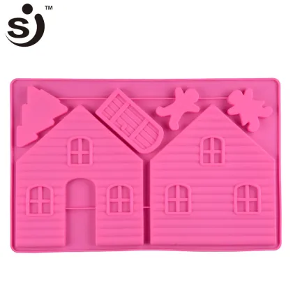 2 House Cartoon Door Design Silicone Cake Moulds