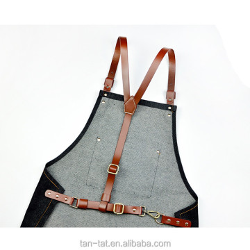 Cow Leather Cross Back Heavy Denim Canvas Apron
