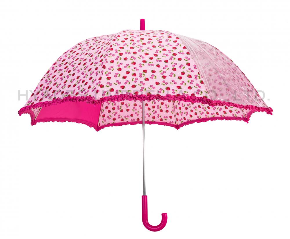 Cute Strawberry Printed Kids Safety Open Umbrella