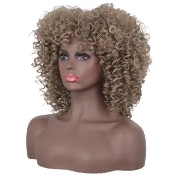Afro Kinkys Curly Hair Wigs with Bangs Shoulder Length Wig Synthetic Heat Resistant Curly Full Wig for Black women
