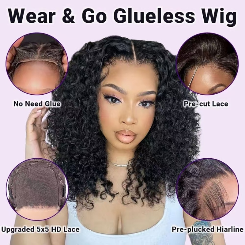 12 Inch 5×5 Closure Curly Bob Wig