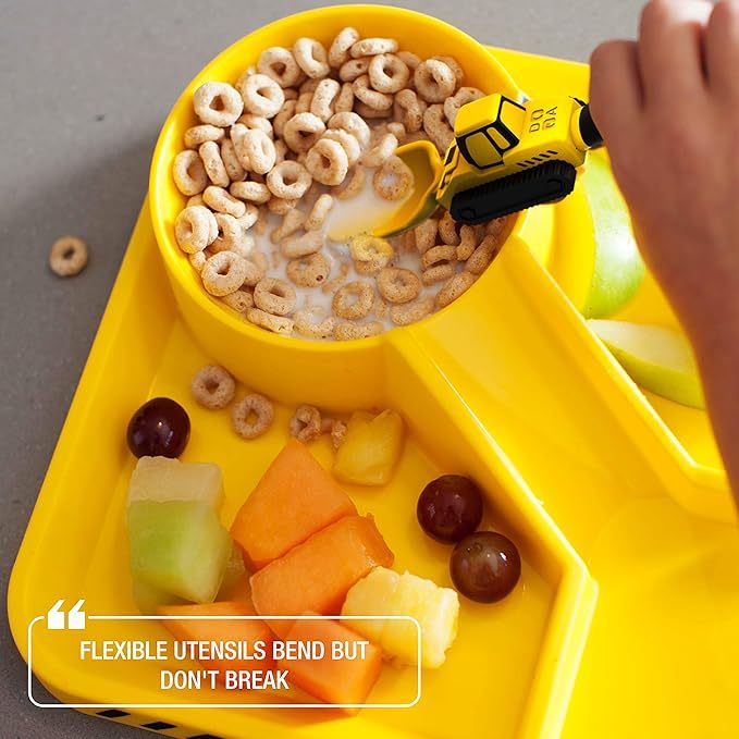 Dinneractive Dining Set for Kids - 3 Piece Construction Themed Toddler Utensils & Toddler Plates - Toddler Forks and Spoons - Ki