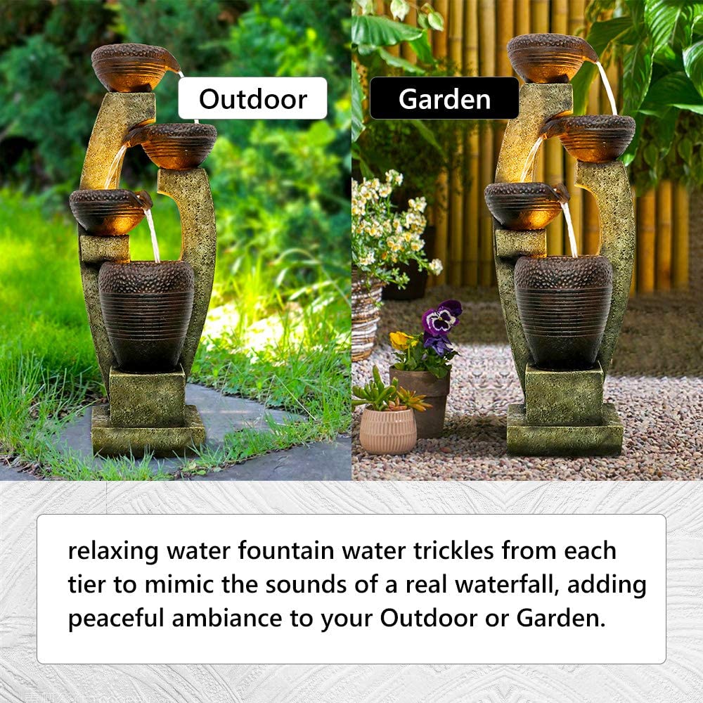 4 Crocks Fountains de jardin extérieur avec lumière LED