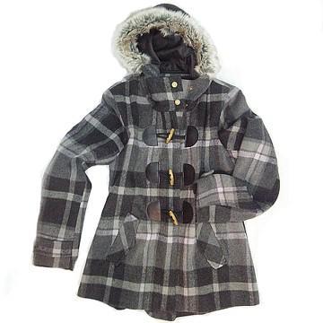 women\'s check pattern winter jacket with wood button