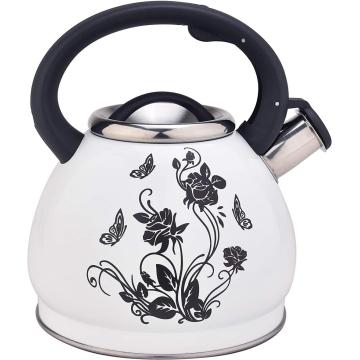 White Flower Pattern Stainless Steel Whistling Tea Kettle