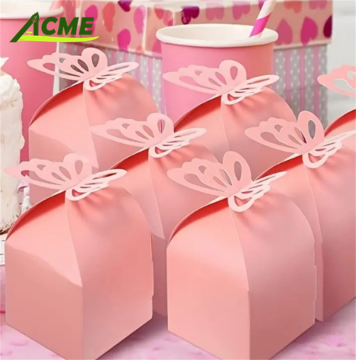 Reka Bentuk Kertas Pearlescent Kotak Kek Makanan Kraft dengan Aksesori Bow