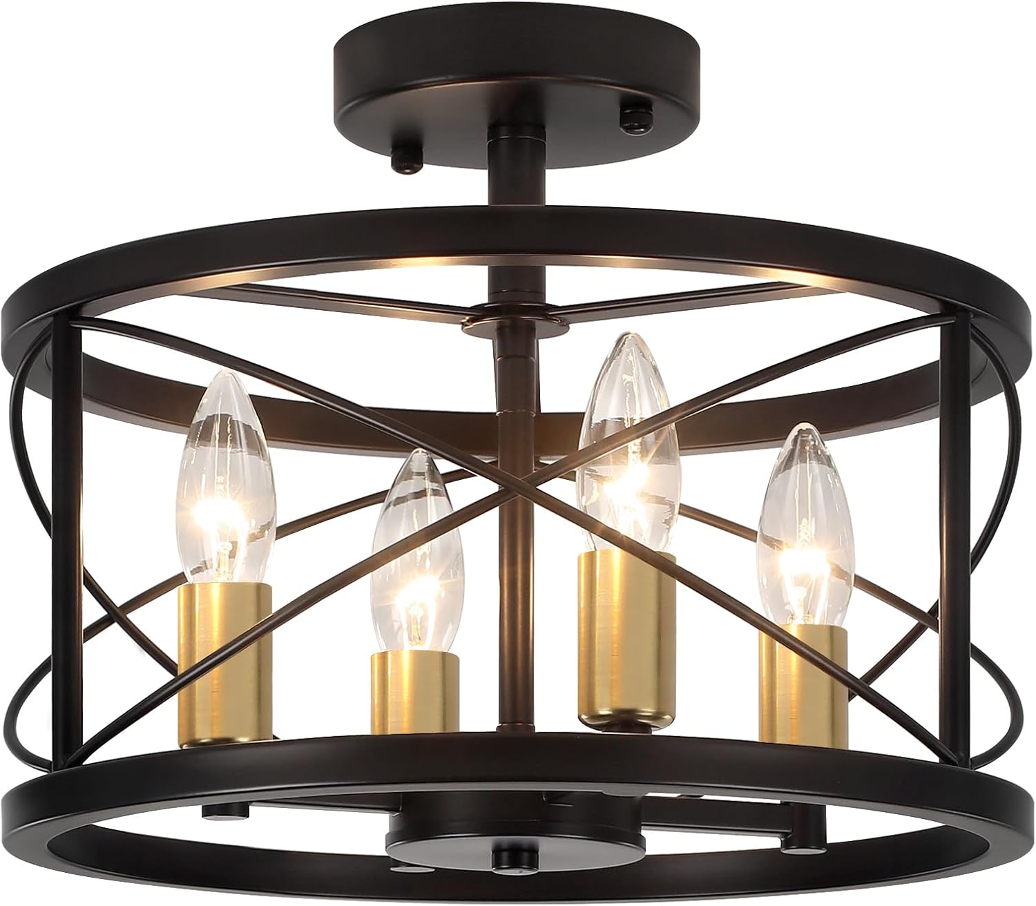 Black and Brushed Gold Semi Flush Mount Ceiling Light (11)