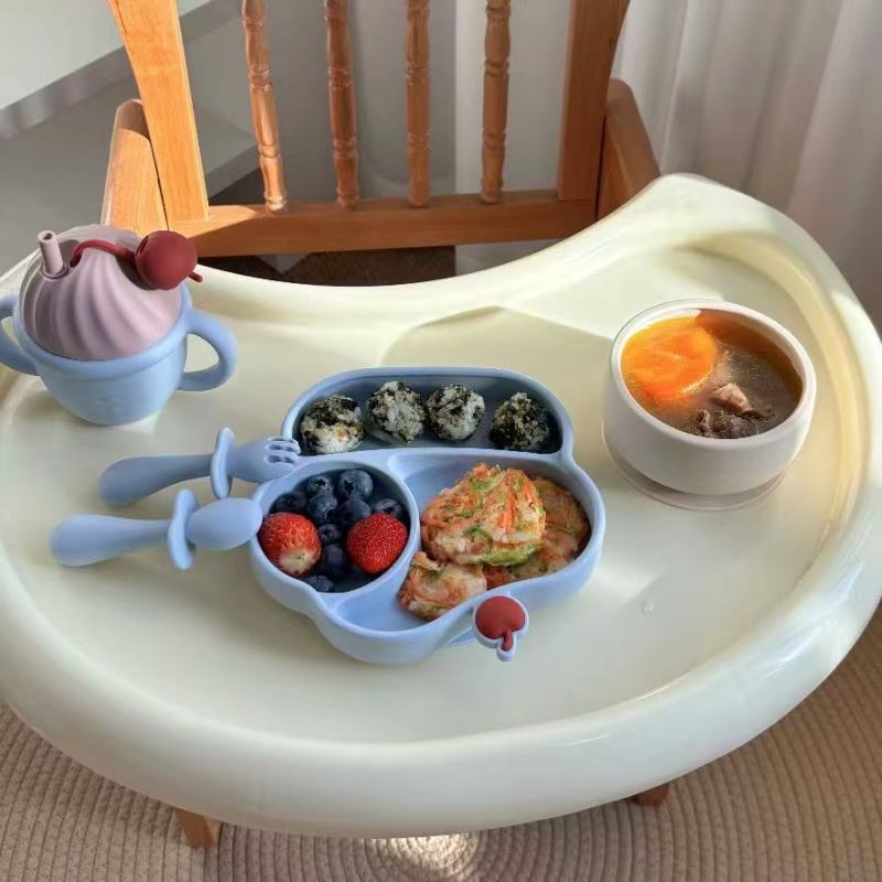Soft-Hued Kids' Tableware with Cherry Design