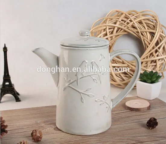 2014 new design tea pot ceramic antique tea pot with embossed bird