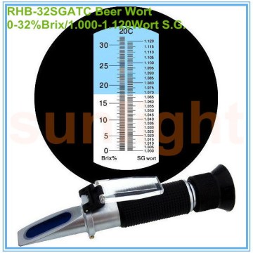 Wholesale 10pcs/lot RHB-32SGATC Beer Refractometer Brewing Brix and Wort S.G. 2 in 1 with Plastic Retail Box