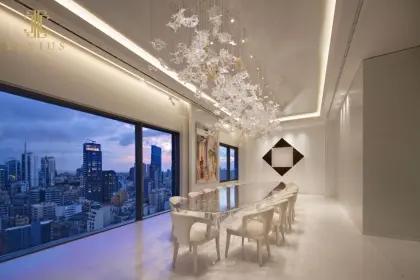 Long contemporary dining table chandelier