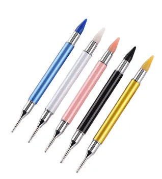 Ready-to-Ship Dual-Ended Rhinestone Studs Picker Wax Pencil & Crystal Nail Dotting Pen: Silicone Tool Included